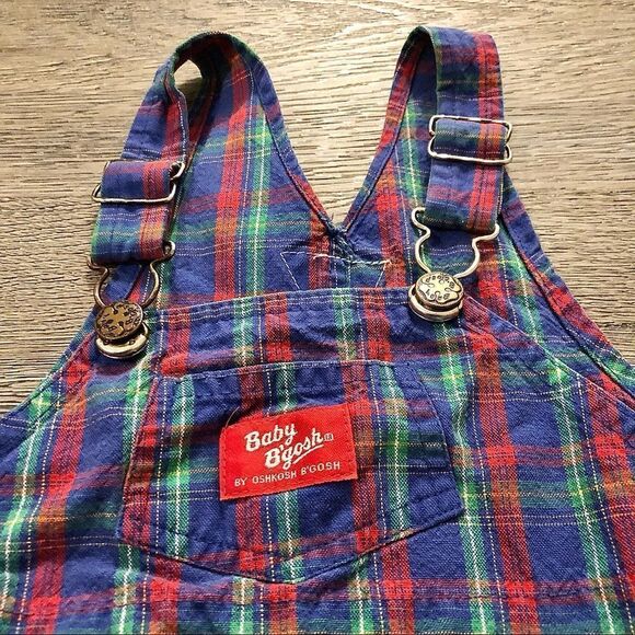 𝅺Vintage Osh Kosh B'Gosh Multicolor Gingham Bib Overalls Size 2T Boys Girls USA - Picture 2 of 9